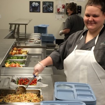 colorful lunch line in colorado school