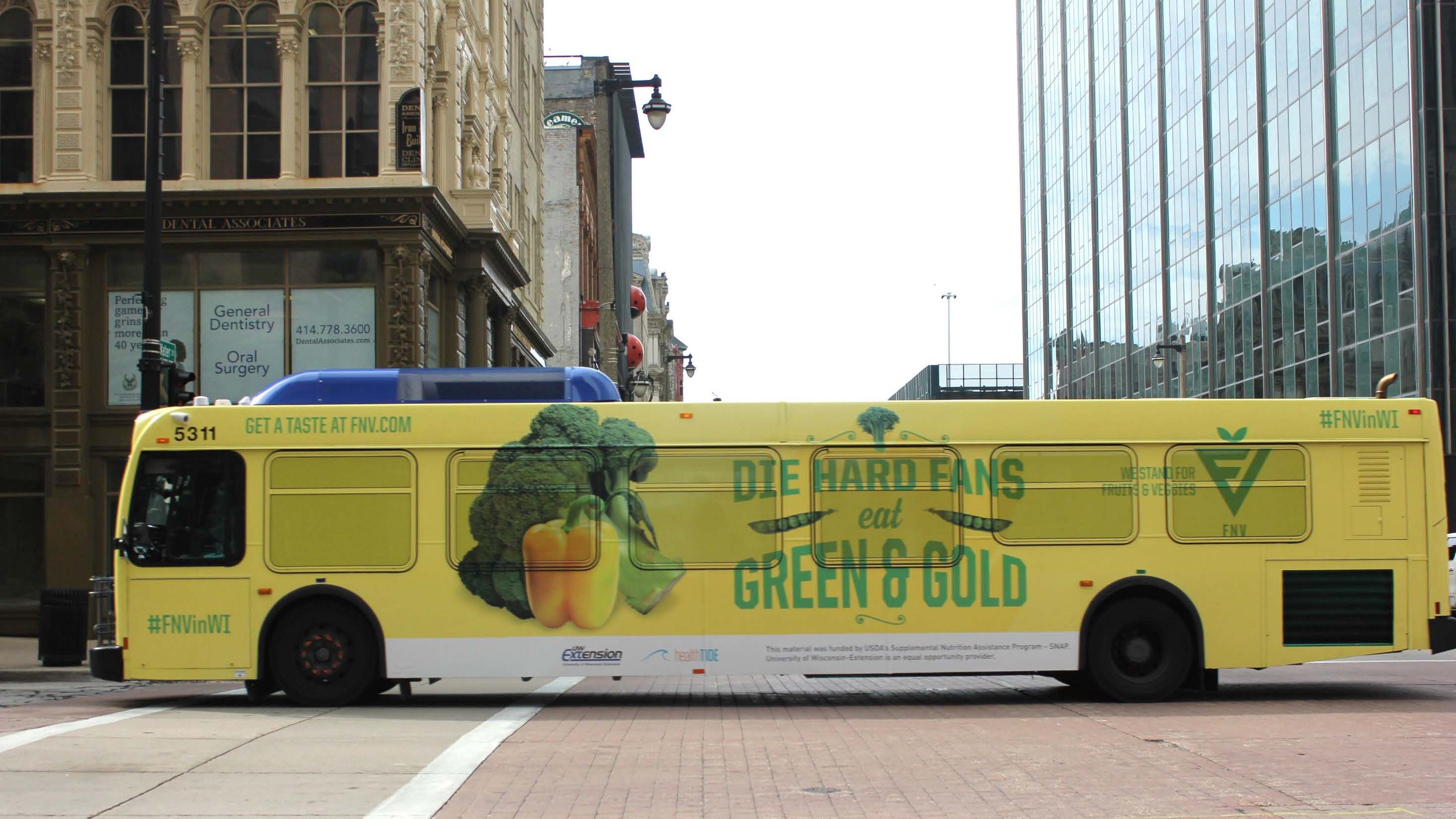 bus promoting broccoli and bell pepper