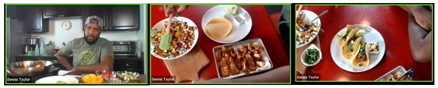 A Cooking Matters facilitator plating up vegetable tacos in an online cooking demonstration. 