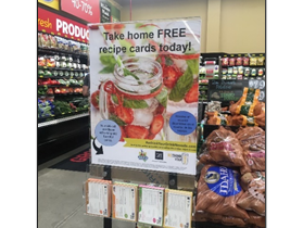 Rethink your drink display in a grocery story with free recipe cards for customers to take