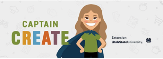 Captain CREATE with a cartoon girl wearing a cape