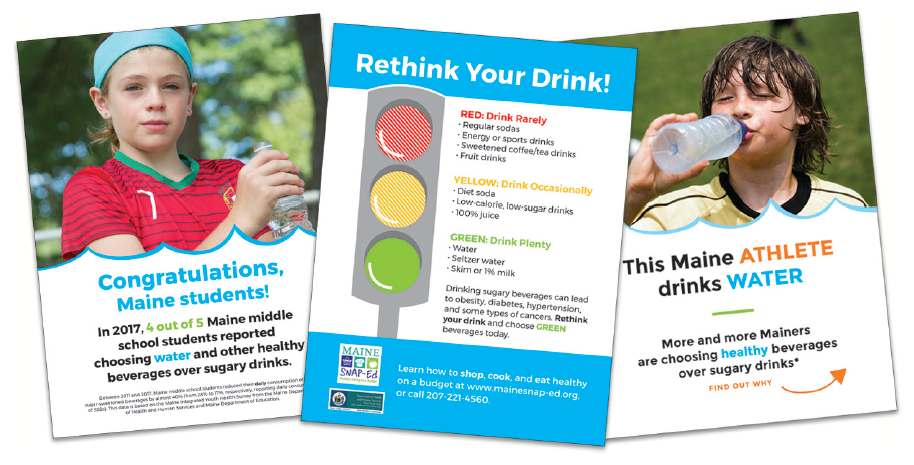 marketing materials showing kids drinking water