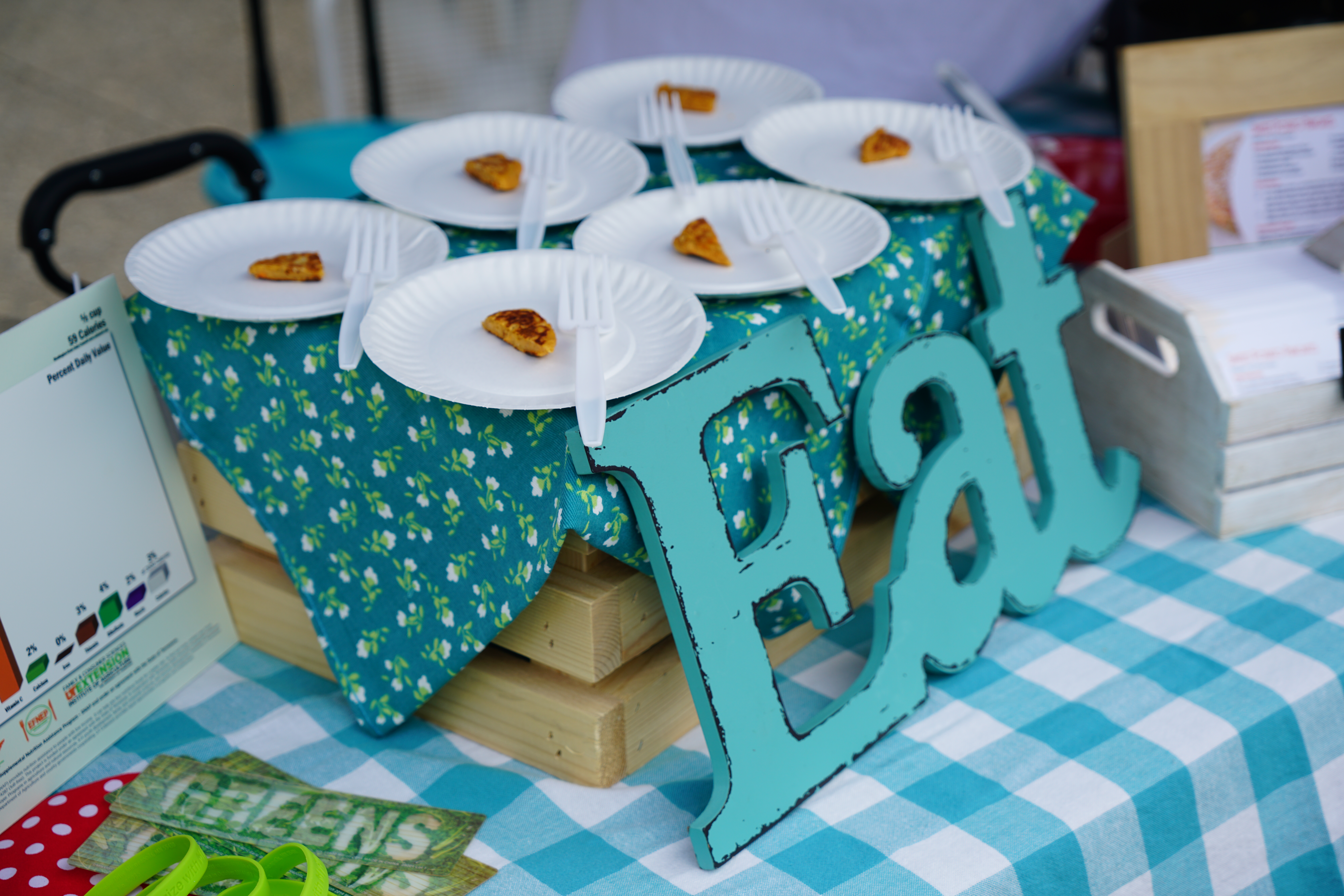 sample food table at a Farmers Market
