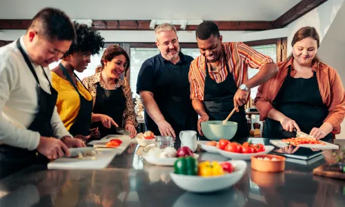 Adults cooking together