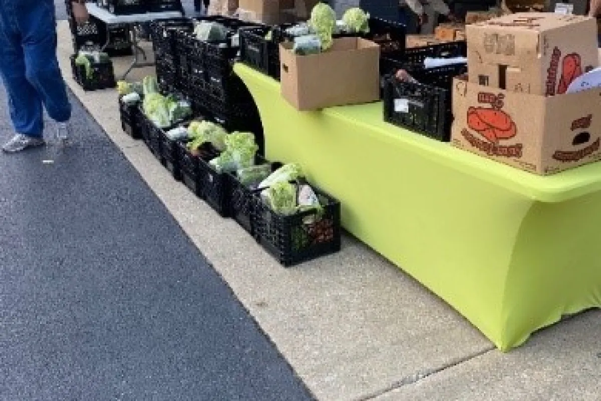 mobile food pantry in Illinois boxes of produce on tables