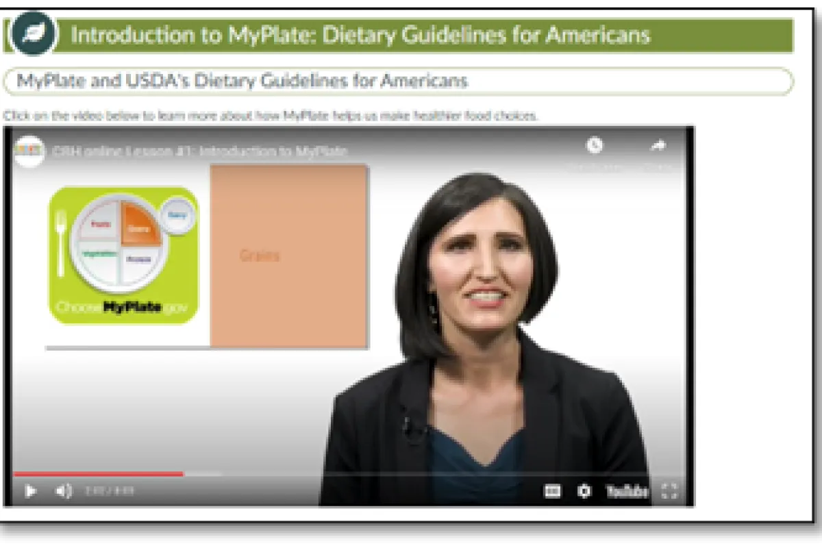 Screenshot of an online nutrition course- educators talking about MyPlate