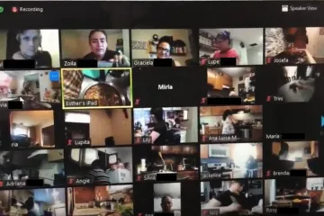 Cooking Matters facilitators (top left) hosting a lively online class with multiple participants