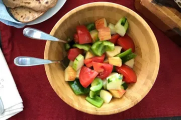 Somali Summer Salad in a wooden salad bowl