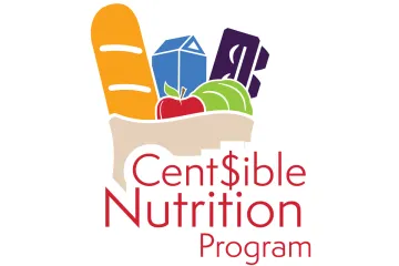 Cent$ible Nutrition Program logo with grocery bag and food items