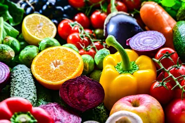 A variety of colorful fresh fruits and vegetables.