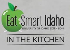 Eat Smart Idaho Univeristy of Idaho Extension In the Kitchen with a green apple with a bite taken out