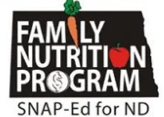 Family (with a drawing of a carrot for the letter i) Nutrition (with a drawing of an apple for the letter O) Program (with a drawing of a dollar sign for the letter O) SNAP-Ed for ND