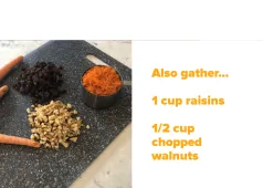 cutting board with small piles of spices and instructional text along the side