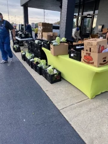 mobile food pantry in Illinois boxes of produce on tables