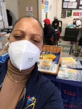 Food pantry worker wearing a mask